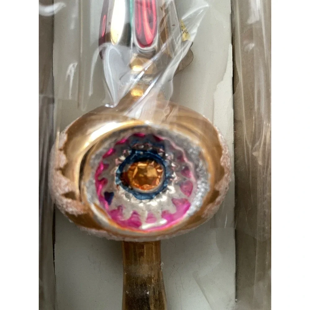 Grants Prestige Line Hand Blown Glass Tree Topper Gold Red Green Christmas Decor